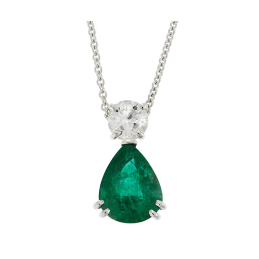 Emerald and Diamond Pendant, 18k white gold.