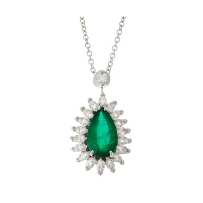 Emerald and diamond pendant 18 carat white gold