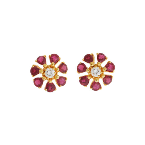 Ruby and diamond earrings, 18 carat yellow gold.