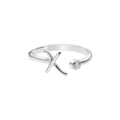 Letter “X” ring in 18 carat white gold with a diamond.