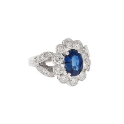 Sapphire and diamond ring 18 carat white gold.