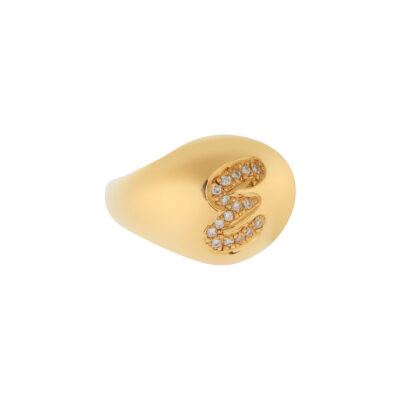 Letter "E" 18 carat yellow gold ring with diamonds