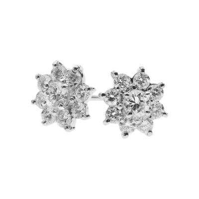 Flower earrings in 18 carat white gold with round brilliant diamonds.