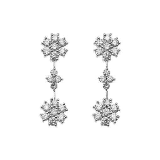 Flower drop diamond earrings in 18 carat white gold